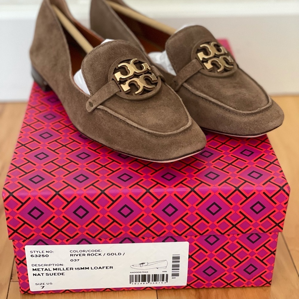 NIB Tory Burch Metal Miller 15MM Loafer nat suede